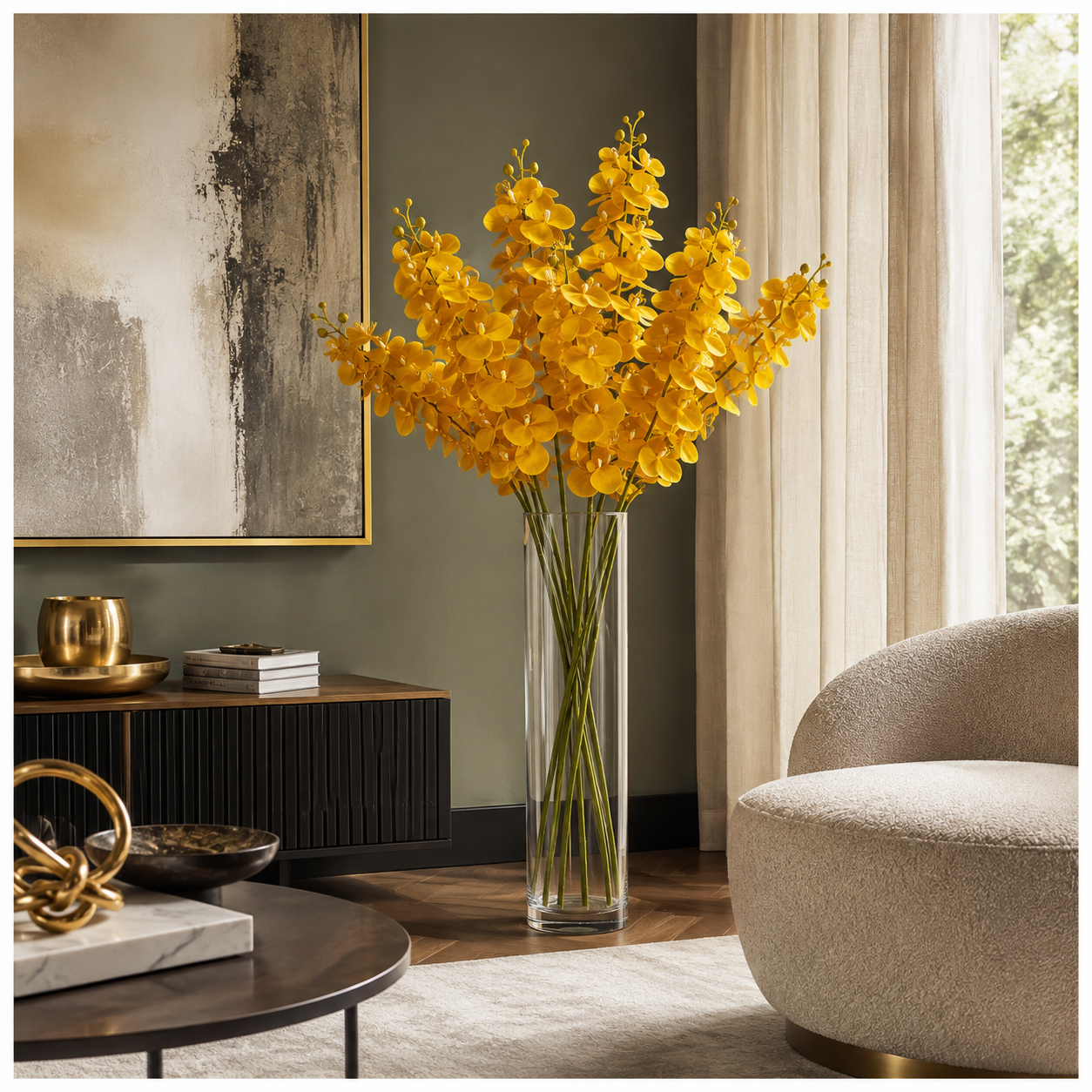 3-Piece Elegant Orchid Flower Stem Set – 98cm Tall, Modern Floral set