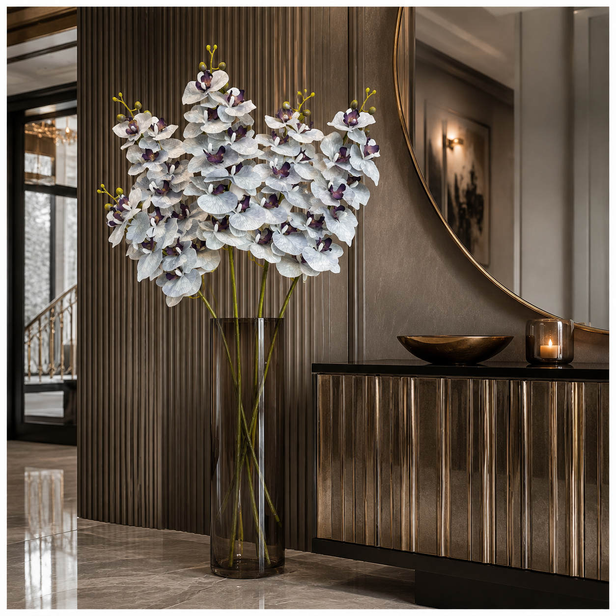 3 Piece Decorative Orchid Stem Set – Beautiful Tall Flowers -98 cm