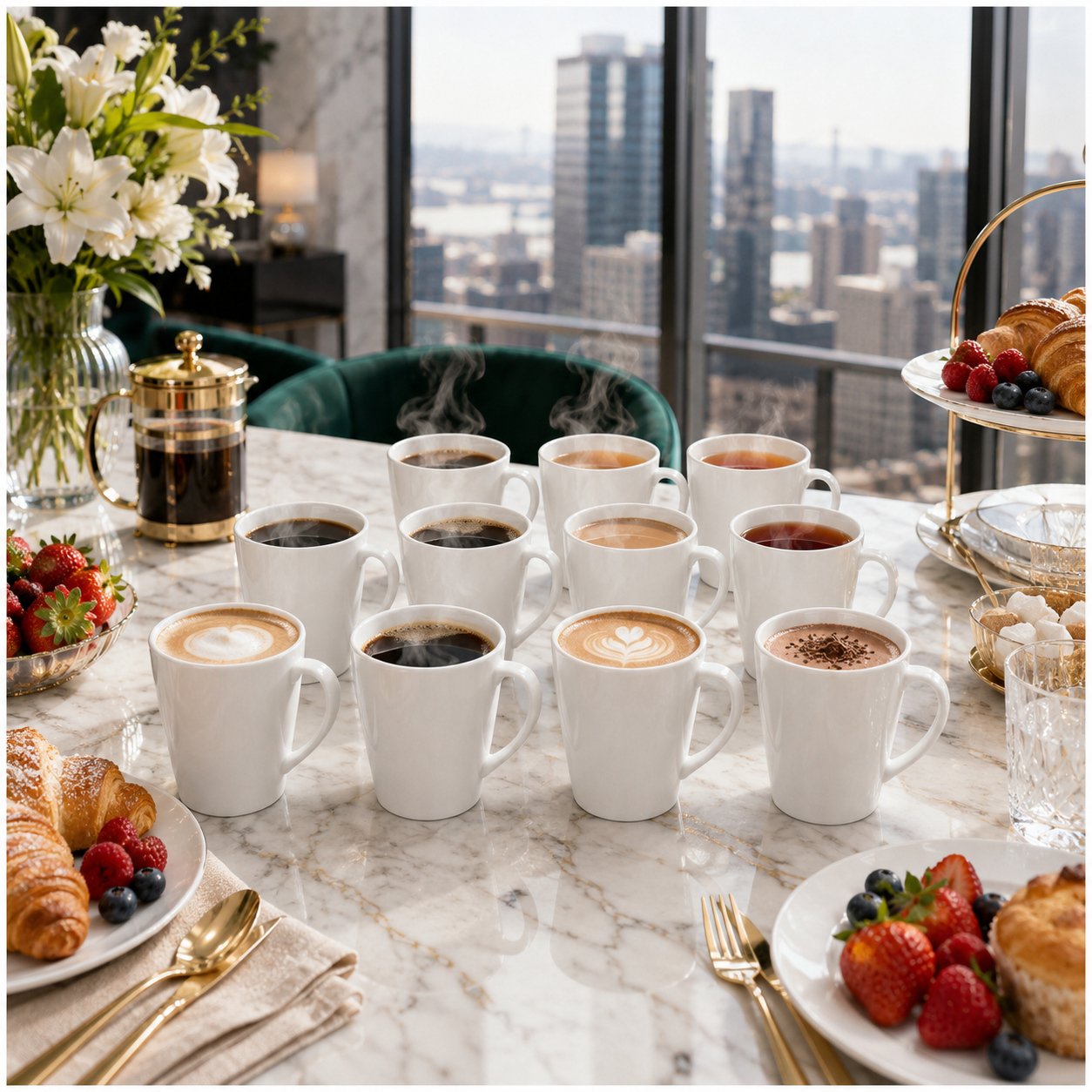 Essential 12-Piece White Fine Porcelain Coffee and Tea Mug Set