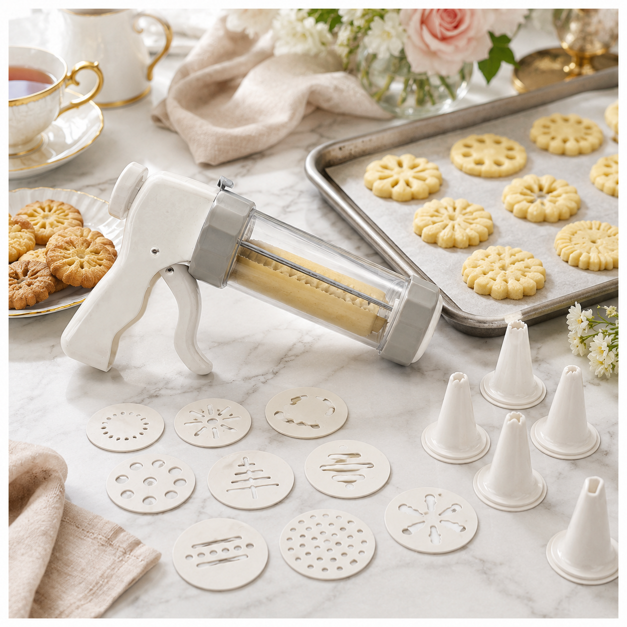 20-Piece - Cookie Gun Set 13 Discs and 6 Piping Tips