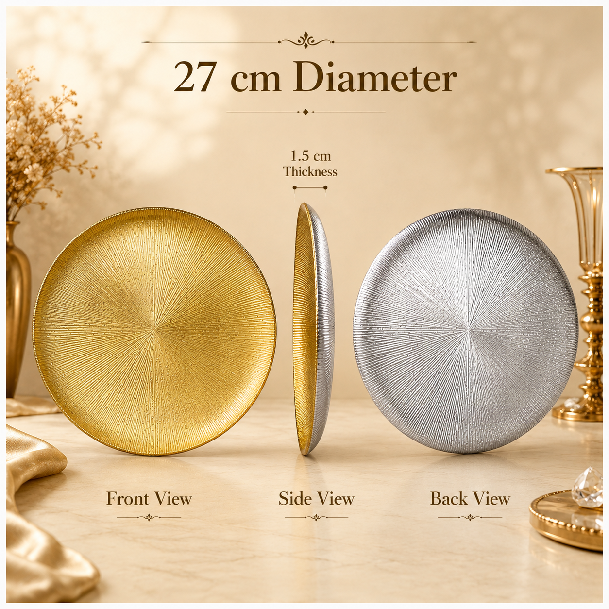 Elegant Gold Sunburst Glass Dessert and Appetizer Platter – 27cm