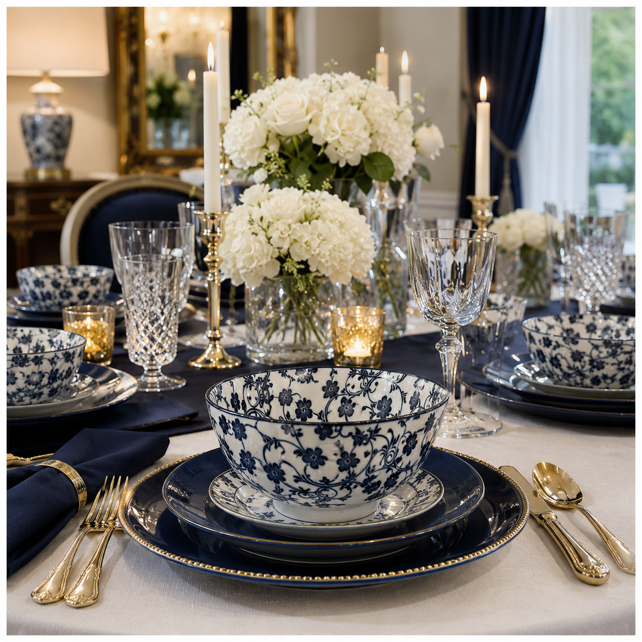 Elegant 10-Piece Blue and White Porcelain Starter Bowl Set