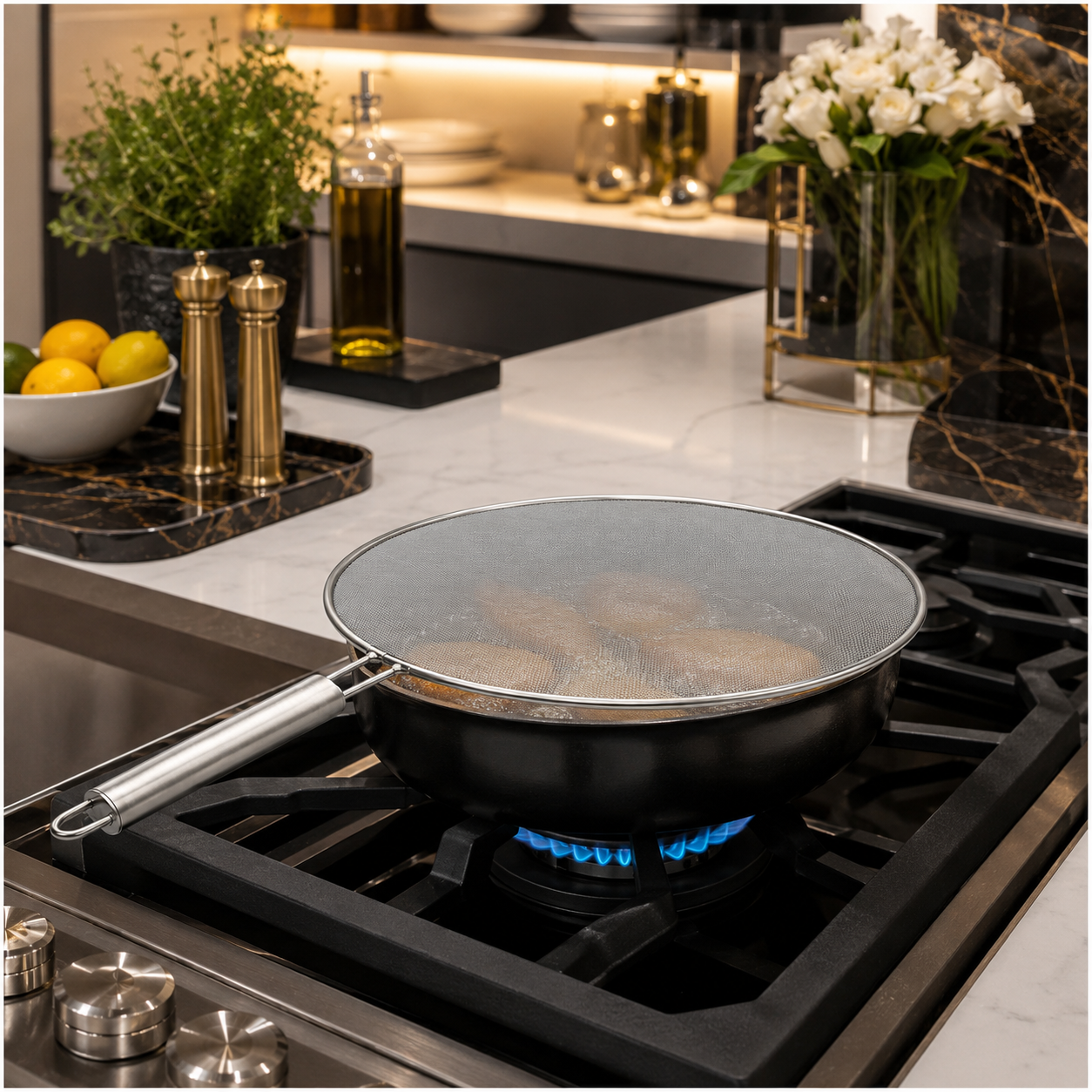 Essential 28cm Stainless Steel Splatter Screen with Easy-Grip Handle