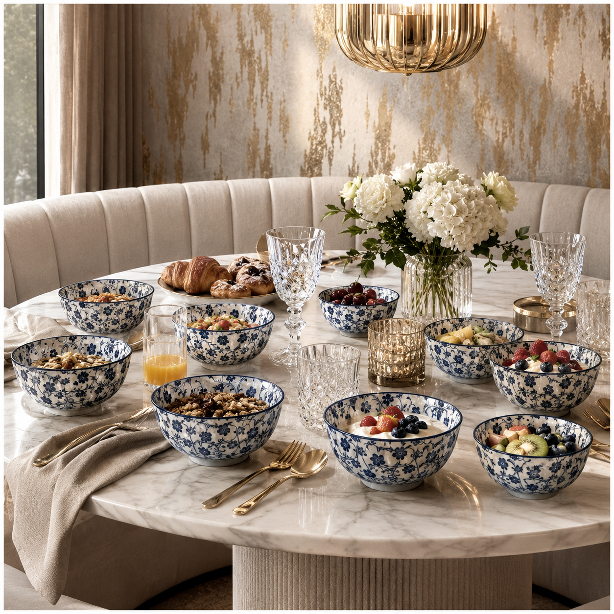 Elegant 10-Piece Blue and White Porcelain Starter Bowl Set