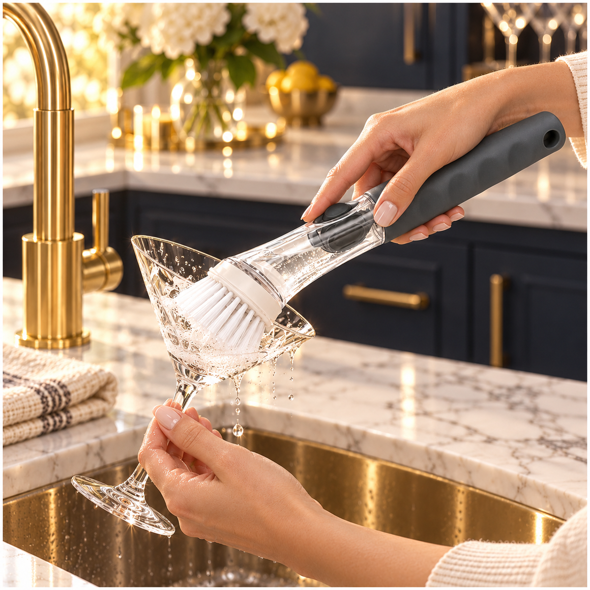 Essential Soap-Dispensing Dish Brush with Soft-Grip Handle – Grey