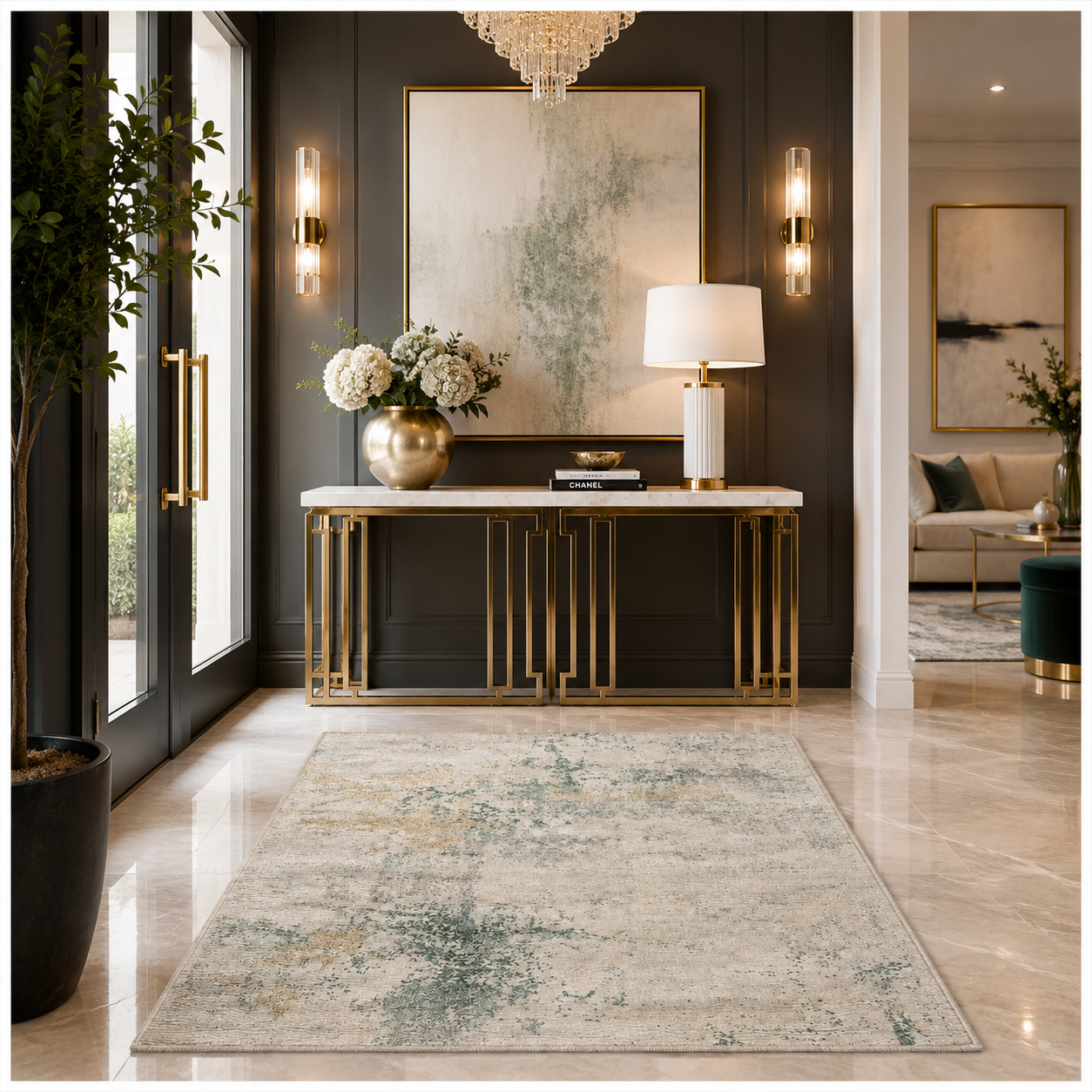 Modern Abstract Area Rug - 180cm x 120cm – Green, Cream Soft Accent Rug
