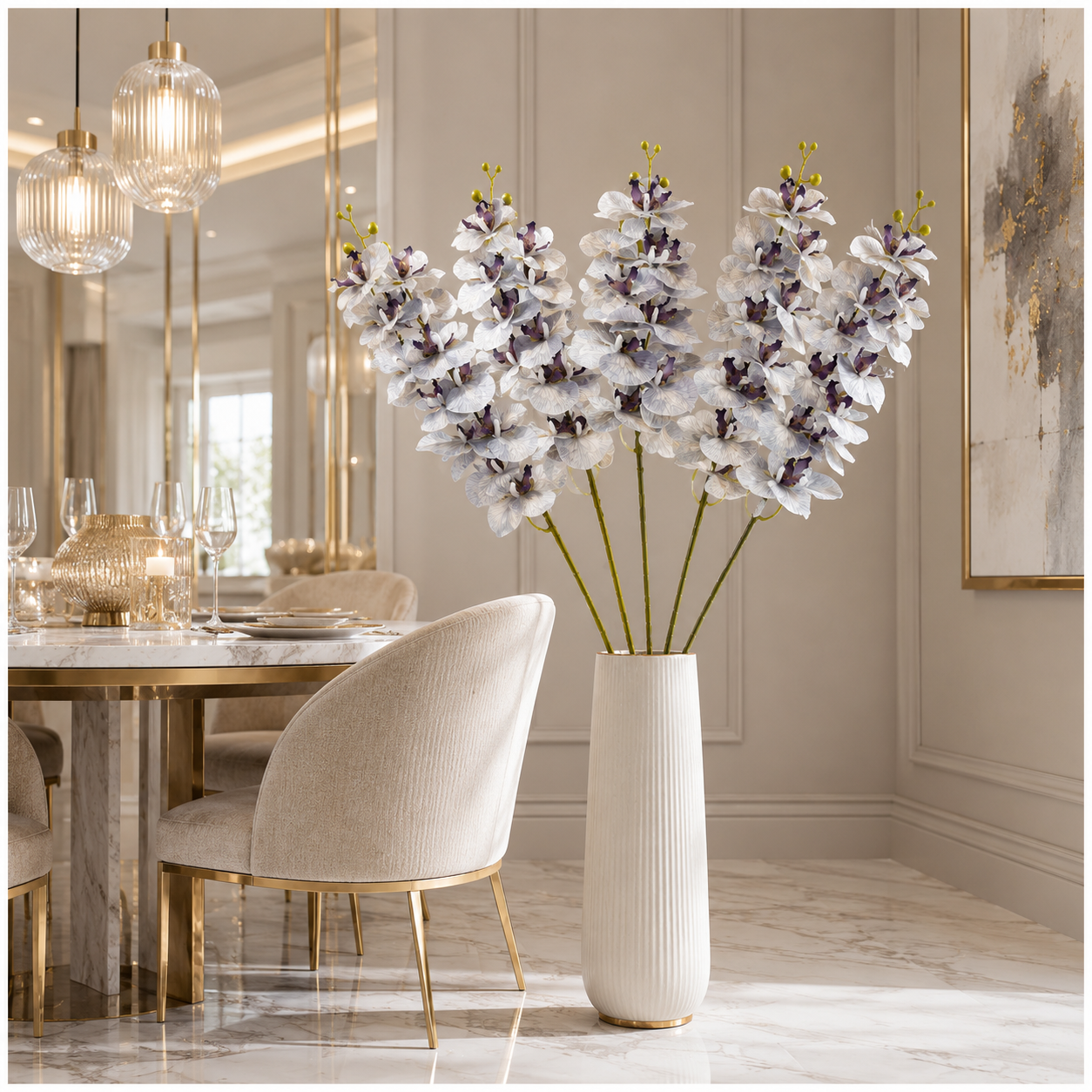 3 Piece Decorative Orchid Stem Set – Beautiful Tall Flowers -98 cm