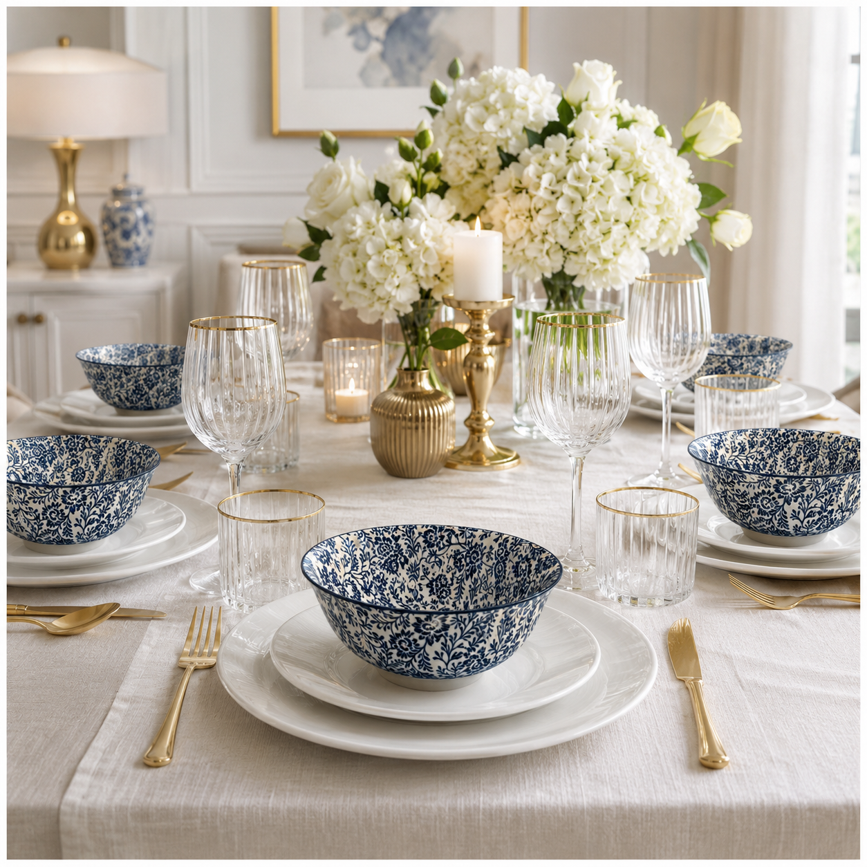 Elegant 5-Piece Blue Floral Fine Porcelain Bowl Set – Fine Dining - 16 cm