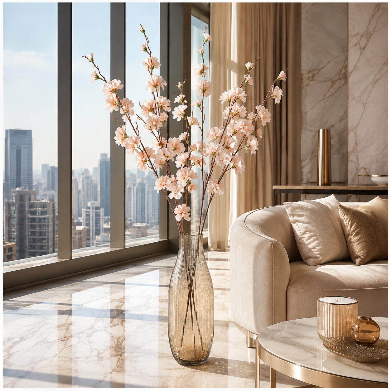 Elegant Faux 2 Cherry Blossom Stems - 85cm- White or Peach Floral Decor