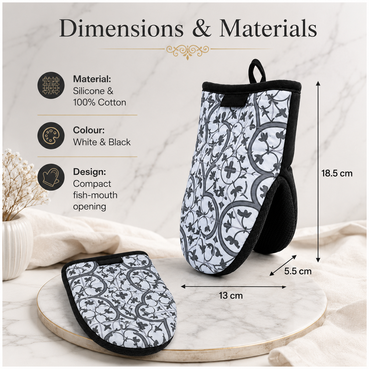 Non Slip 2-Piece Heat-Resistant Silicone Oven Mitt Set with Cotton Lining