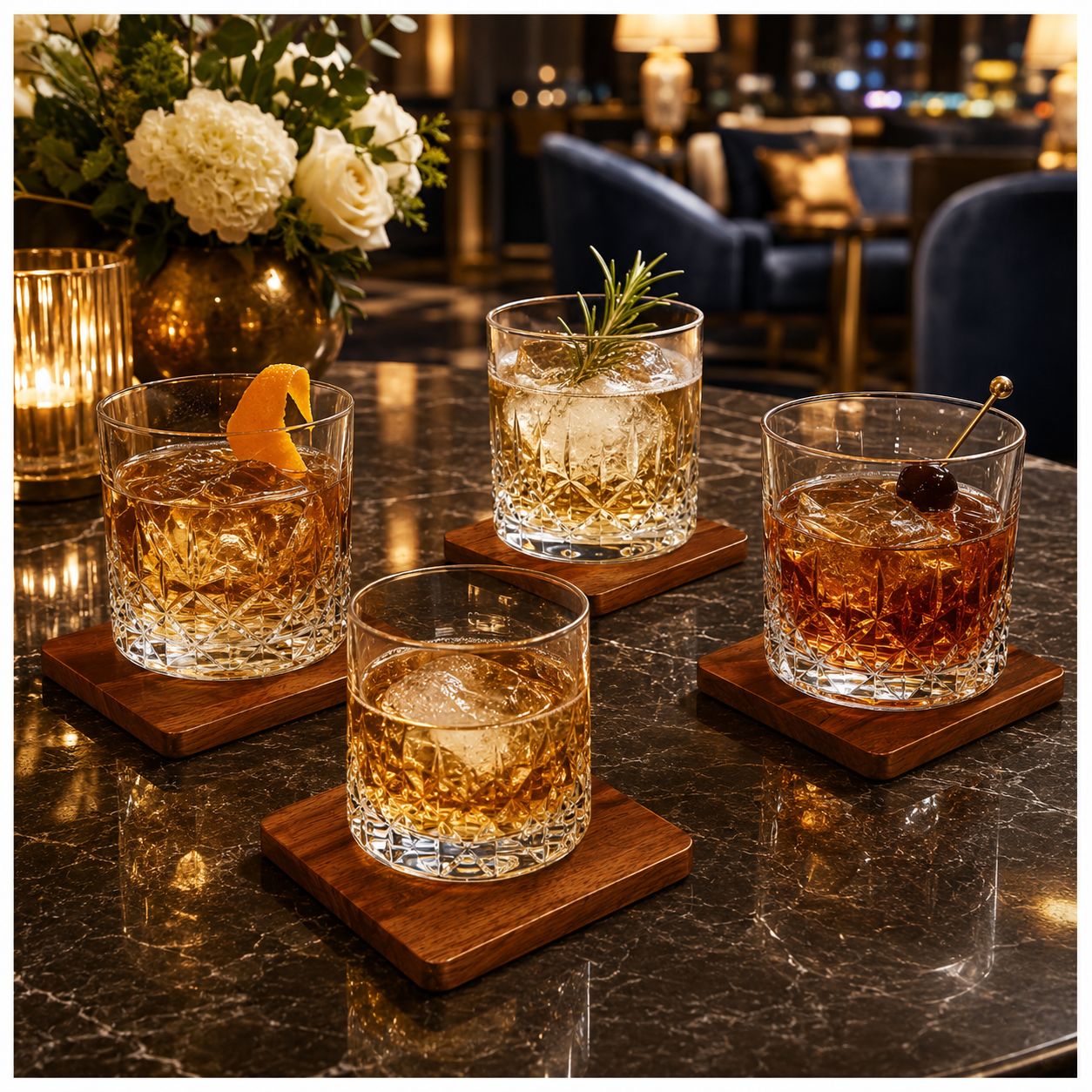 4-Piece Acacia Wood Coaster Set – Brown Wooden Drink Coasters- Eco Friend