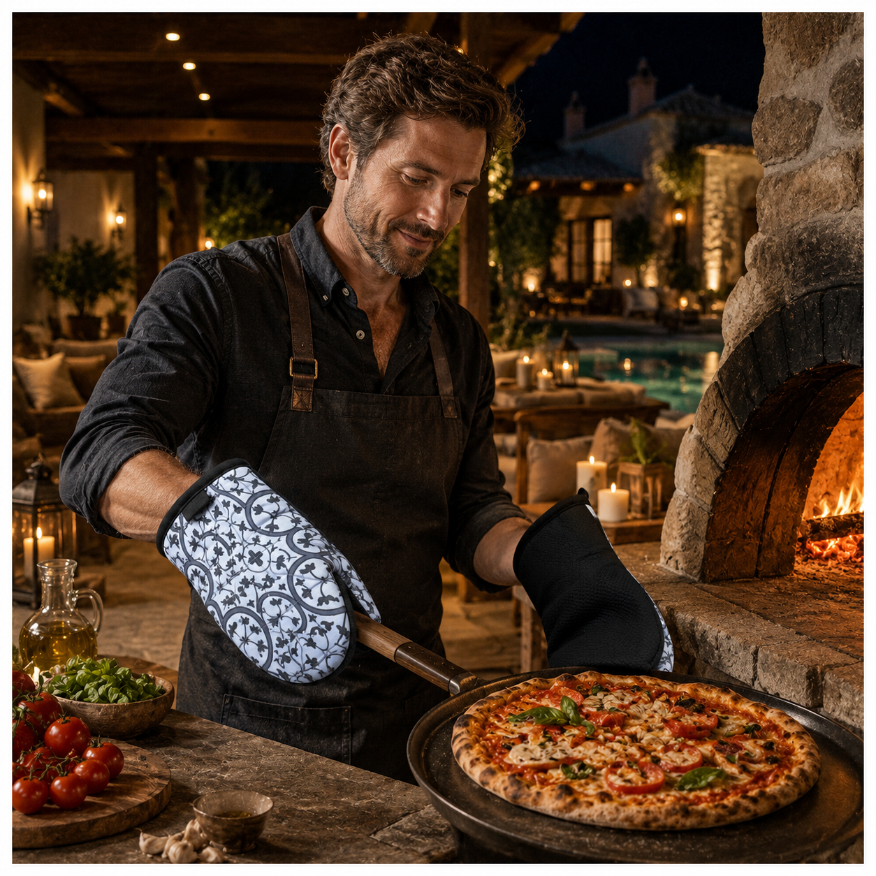 Non Slip 2-Piece Heat-Resistant Silicone Oven Mitt Set with Cotton Lining