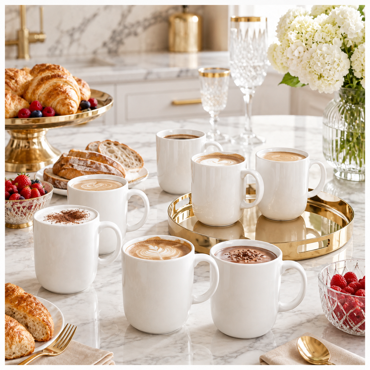 Essential 18-Piece White Ceramic Mug Set for Tea, Coffee and Entertaining