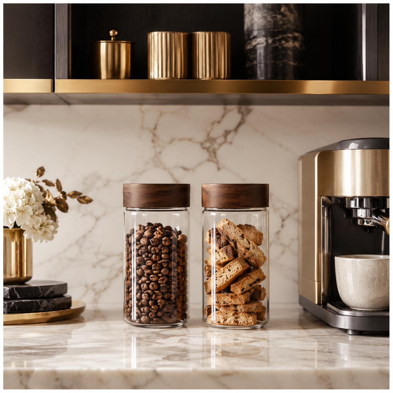 Set of 2 Borosilicate Sealed Glass Jars with Acacia Wood Lids – 580ml Each