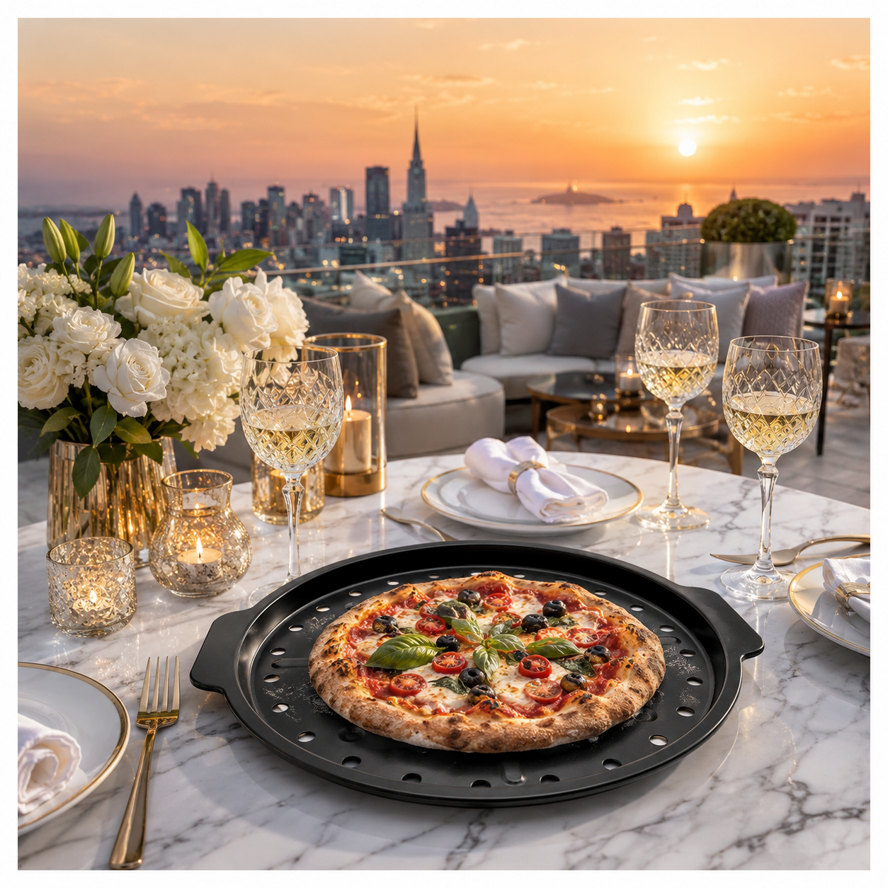 Crisp-Crust Non-Stick Pizza Tray –Carbon Steel Oven-to-Table Bakeware -31cm