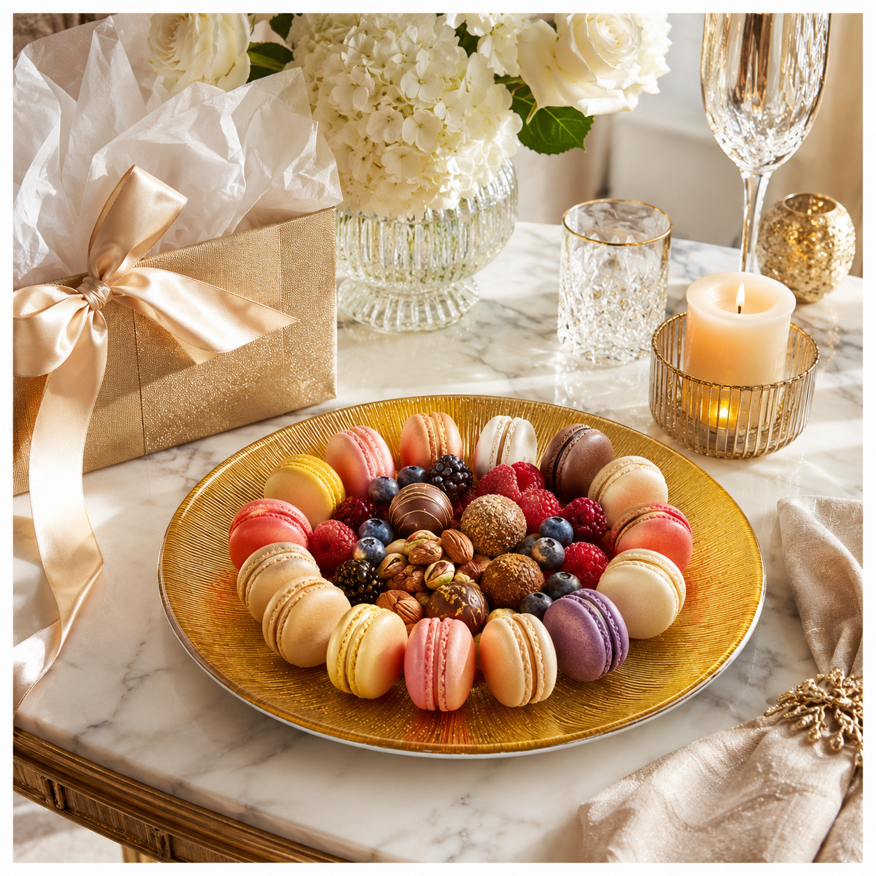 Elegant Gold Sunburst Glass Dessert and Appetizer Platter – 27cm