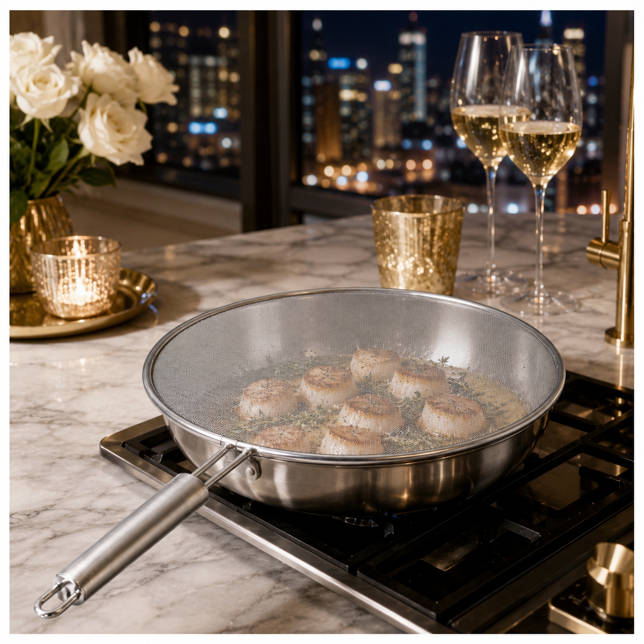 30cm Stainless Steel Splatter Screen with Easy-Grip Handl