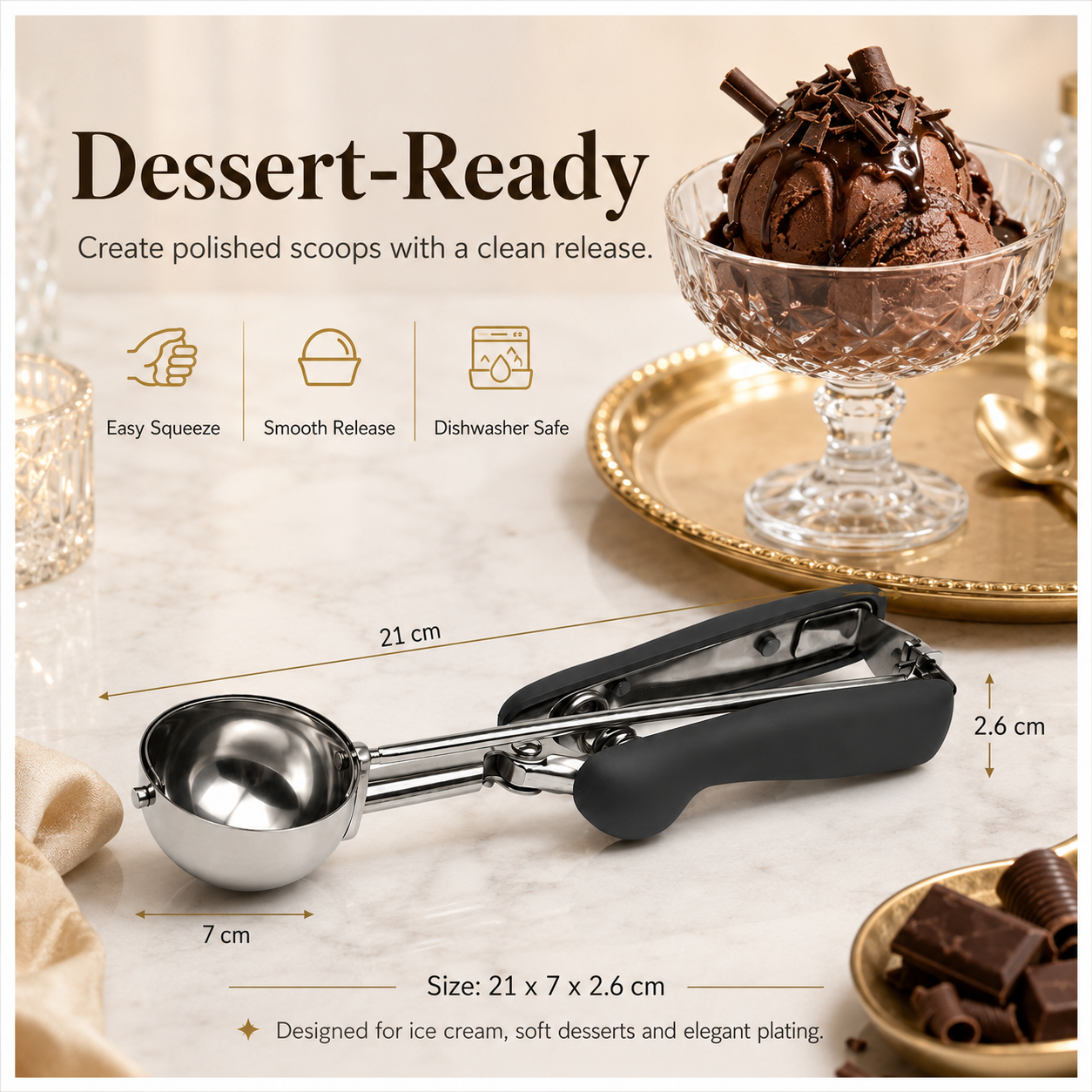 Stainless Steel Trigger Ice Cream-Cookie Scoop with Easy Release