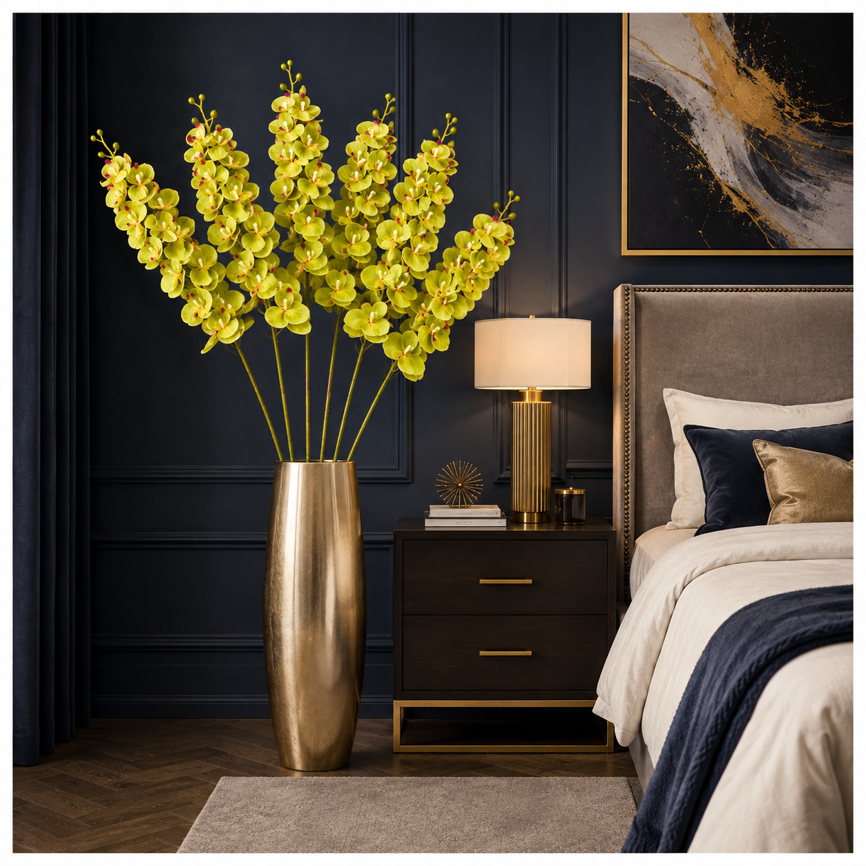 3-Piece Elegant Orchid Flower Stem Set – 98cm Tall, Modern Floral set