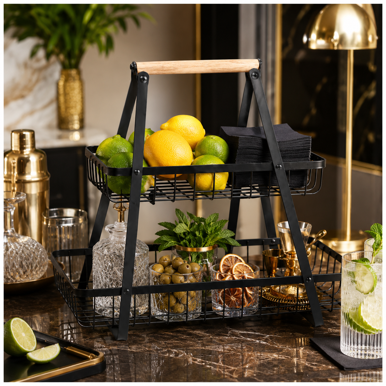 2 Tier Basket Organizer-Rack for Fruits, Vegetables and Everyday Essentials