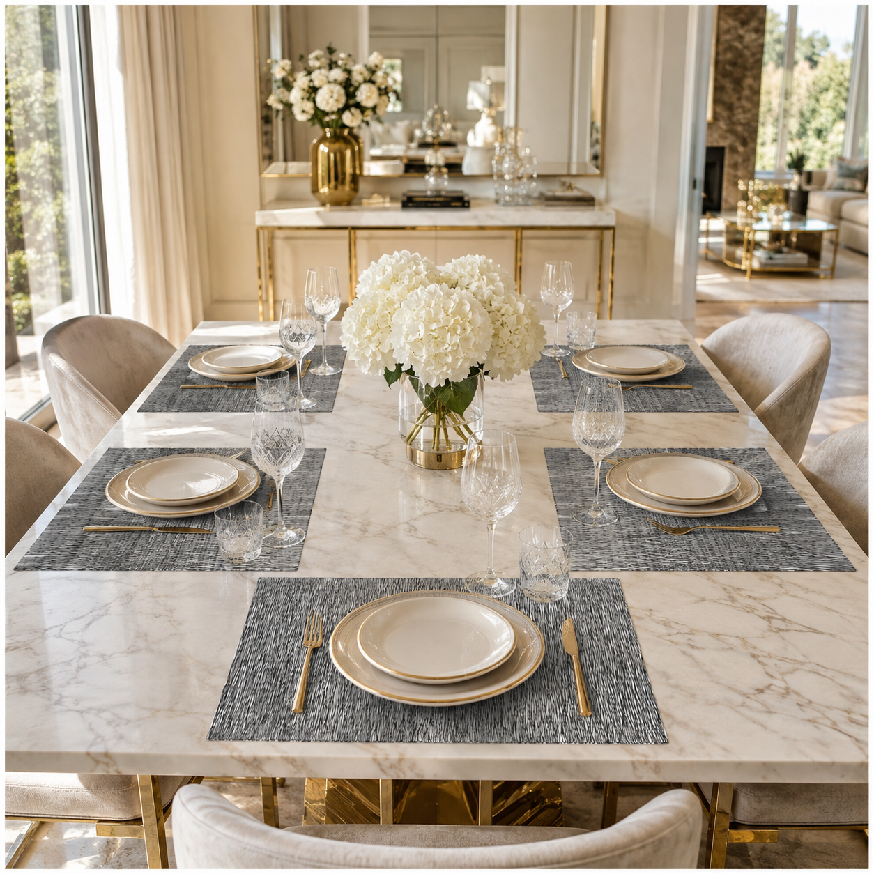 6-Piece Reversible Black Textured Waterproof Placemats – Dining Table Mats