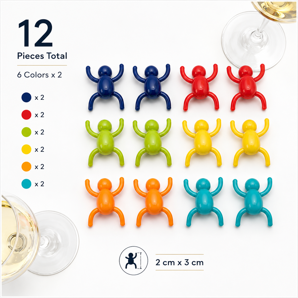 Charming 12-Piece Silicone Spider Wine Glass Marker Set - Multicolour