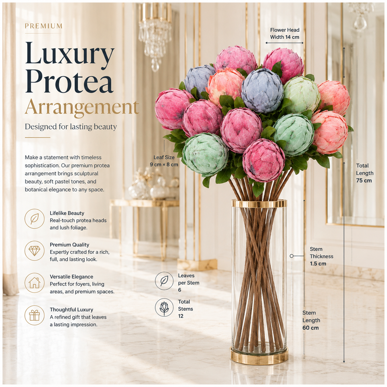 Protea Statement Bouquet – Luxury High End 12-Stem Decorative Arrangement