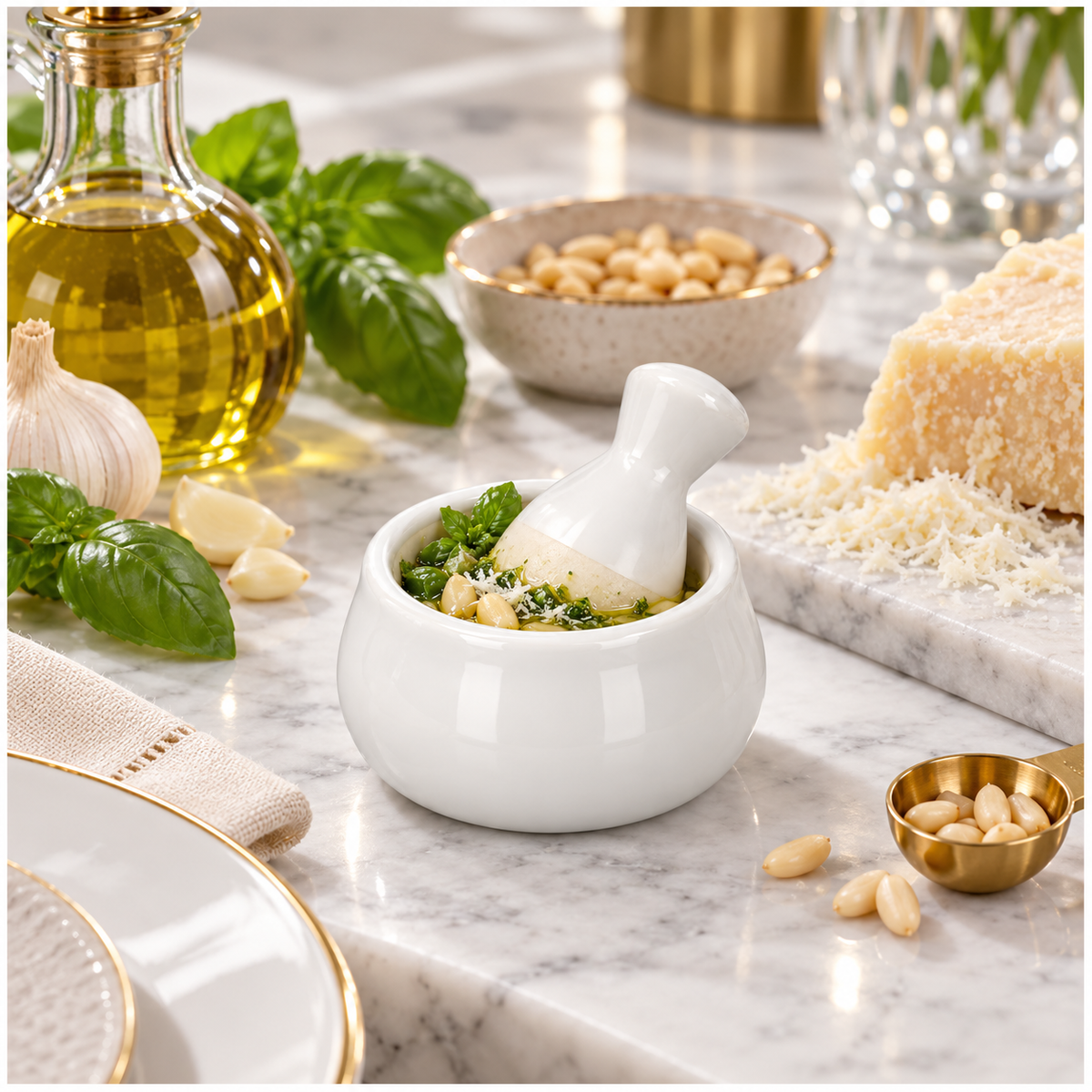 Mini Ceramic Mortar and Pestle Set - White Cream - Herb and Spice Grinder