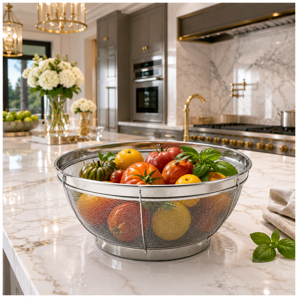 Fine Mesh Stainless Steel Colander Basket - Perfect for Kitchen Prep -25 cm