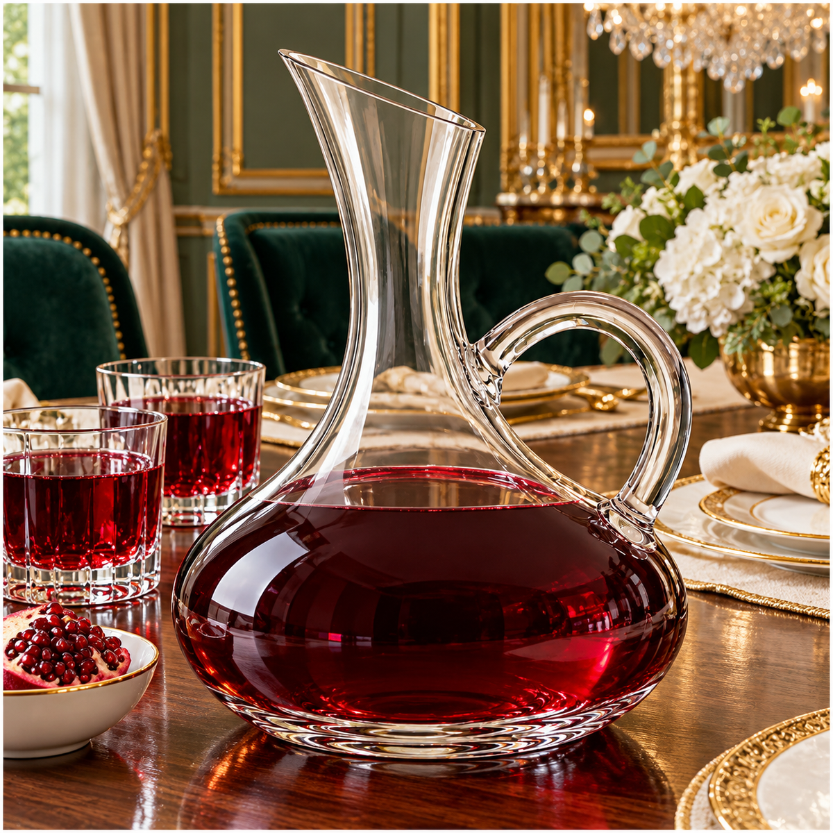 Clear Glass Decanter with Handle - 1900ml Elegant Table Serving Carafe