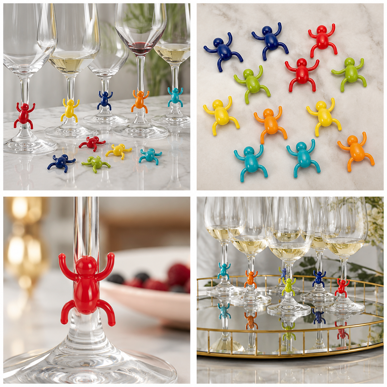 Charming 12-Piece Silicone Spider Wine Glass Marker Set - Multicolour