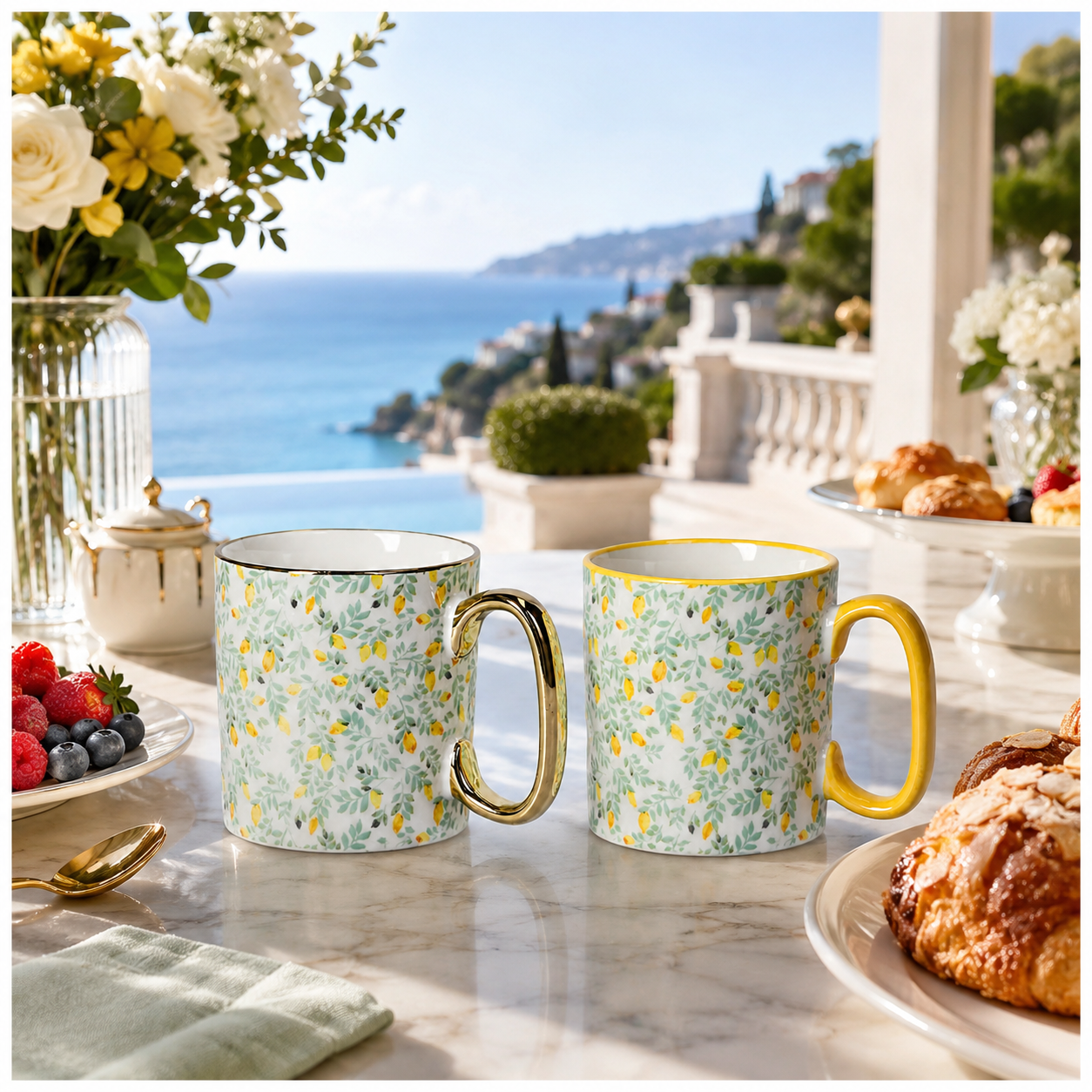2-Piece Floral Porcelain Coffee Mug Set–Elegant Hot and Cold Beverage Mugs