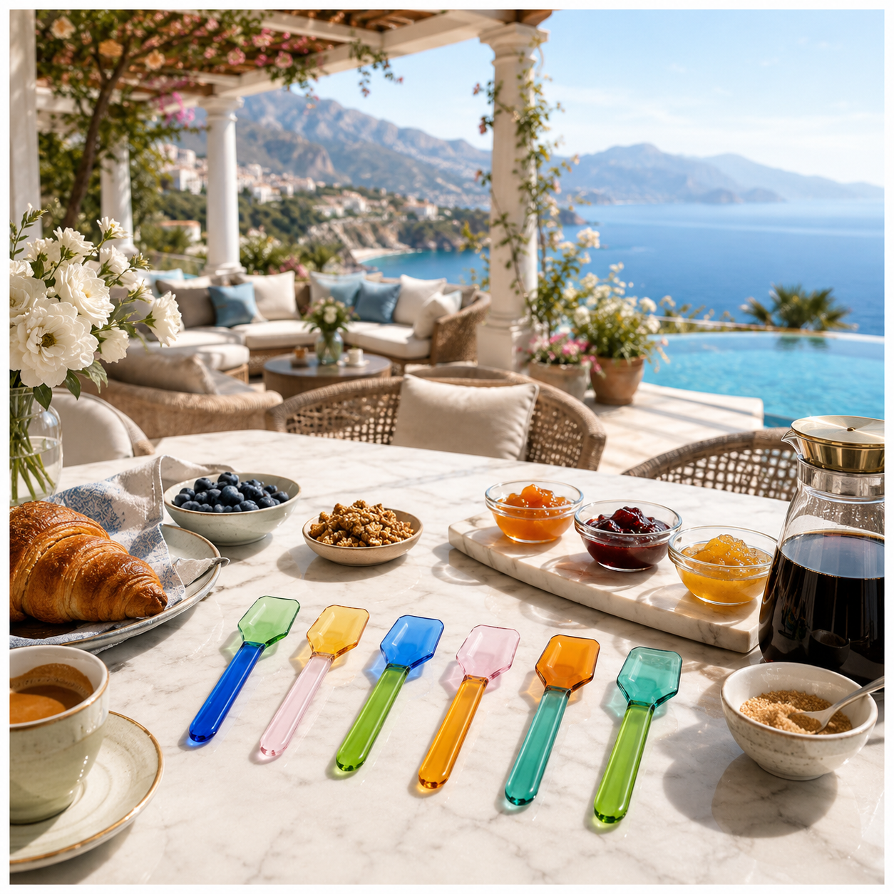 High Quality BPA Free-Color Blocking Borosilicate Glass Spoon-Set of 6- 9cm