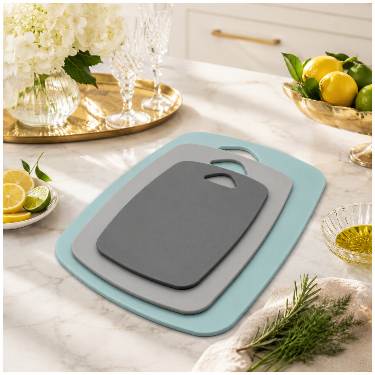 3-Piece Nesting Chopping Board Set – Food-Safe - Non-Slip - Dishwasher Safe