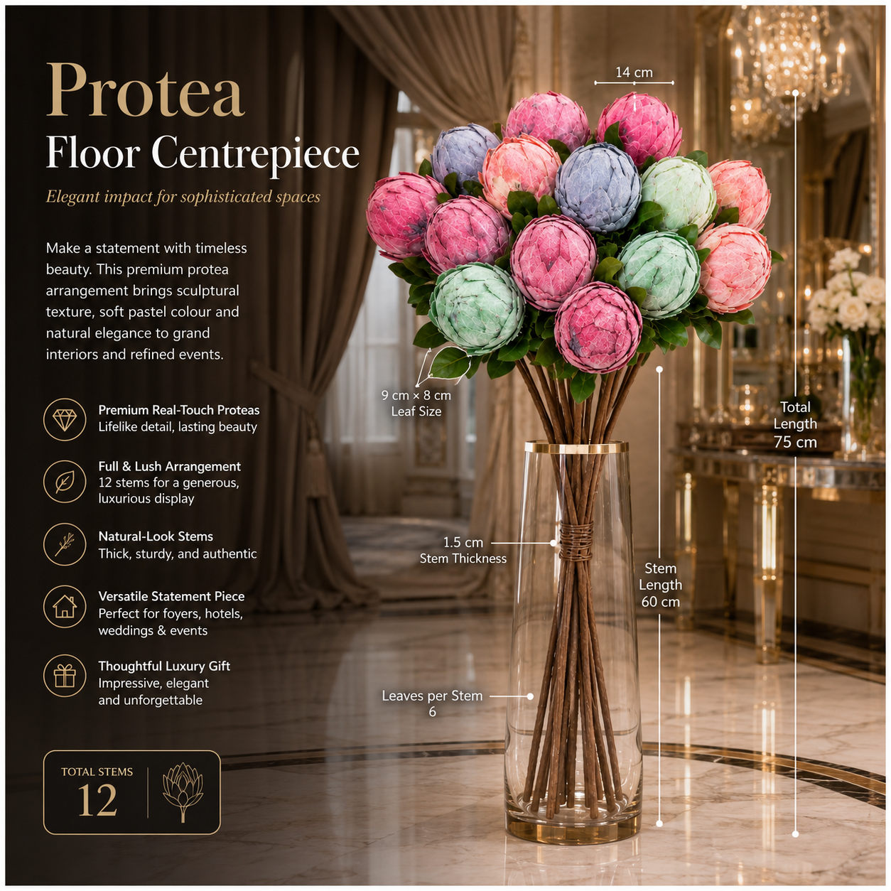 Protea Statement Bouquet – Luxury High End 12-Stem Decorative Arrangement