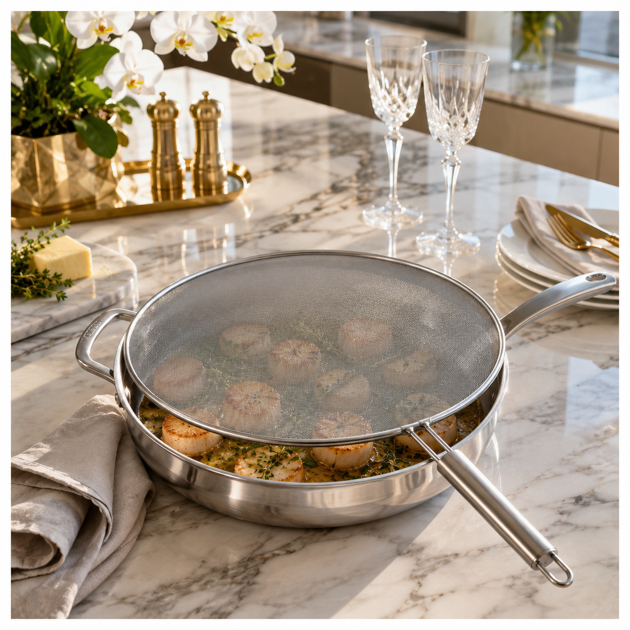 30cm Stainless Steel Splatter Screen with Easy-Grip Handl