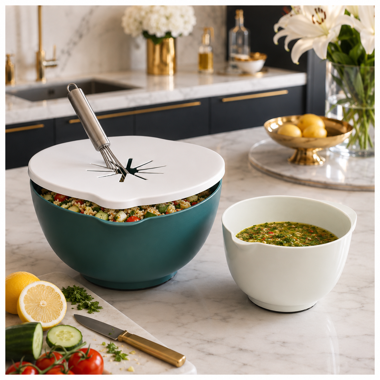 Essential 3 Piece Mixing Bowl Set with Lid – 2 Sizes- Baking Prep BowlS