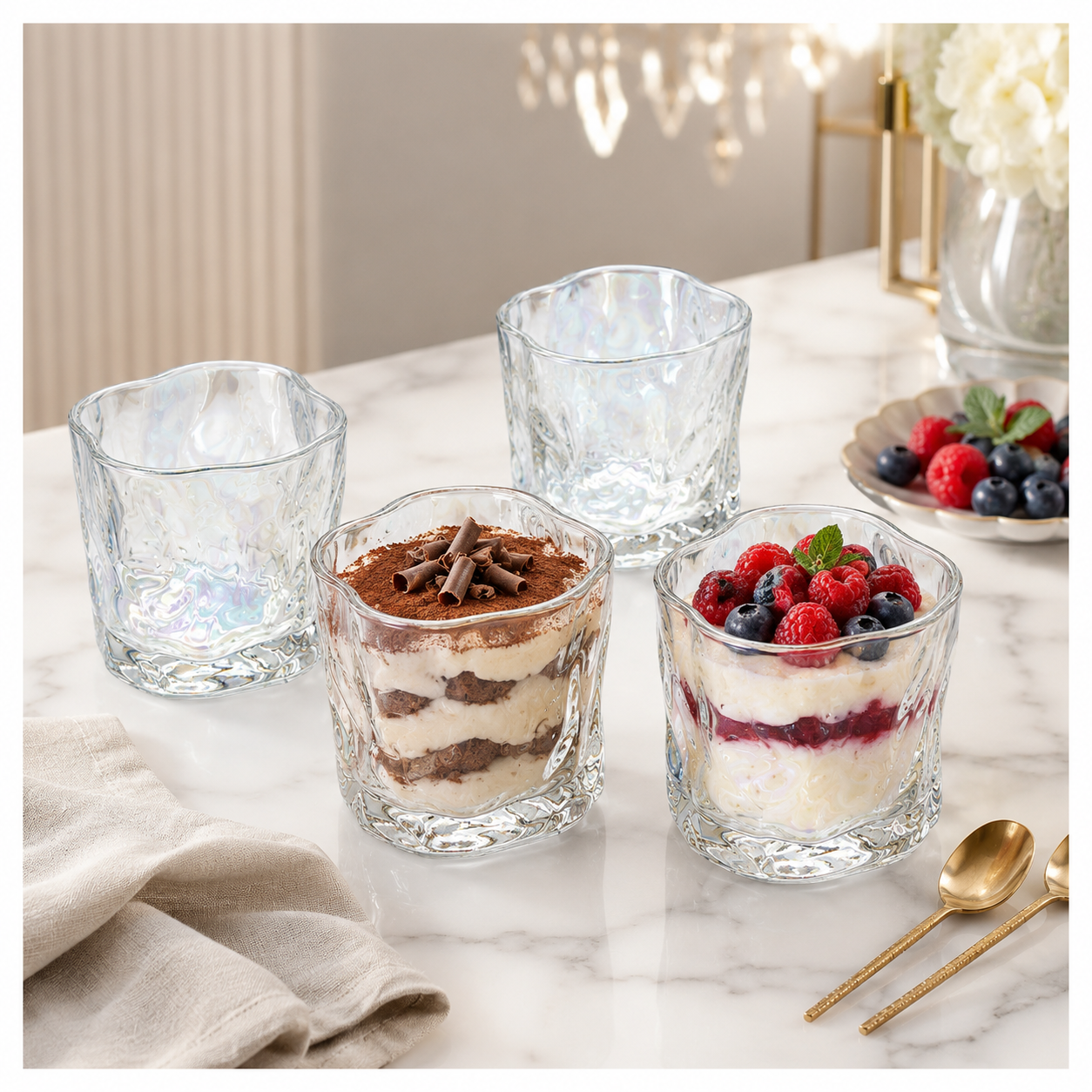 Luxury 4-Piece Twisted Shining Pearl Crystal-Look Glass Set – 280ml
