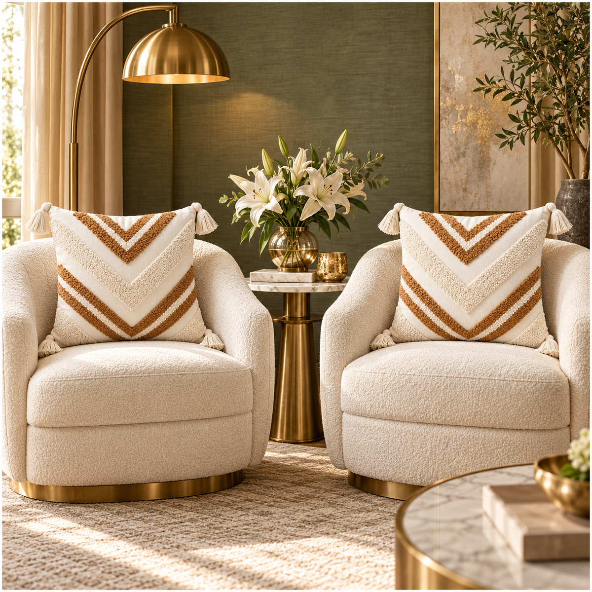 Elegant Set of 2 Boho Woven-Look Chevron Cushion Covers–Textured-45 x 45 cm