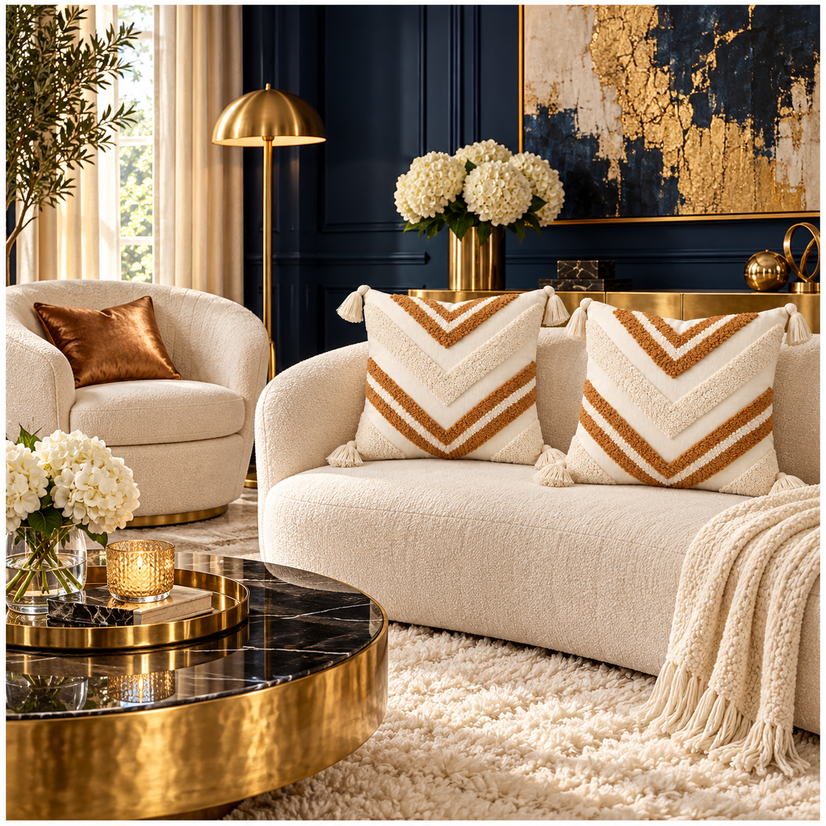 Elegant Set of 2 Boho Woven-Look Chevron Cushion Covers–Textured-45 x 45 cm
