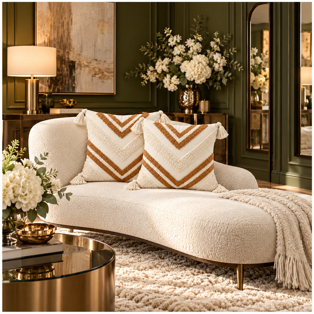 Elegant Set of 2 Boho Woven-Look Chevron Cushion Covers–Textured-45 x 45 cm