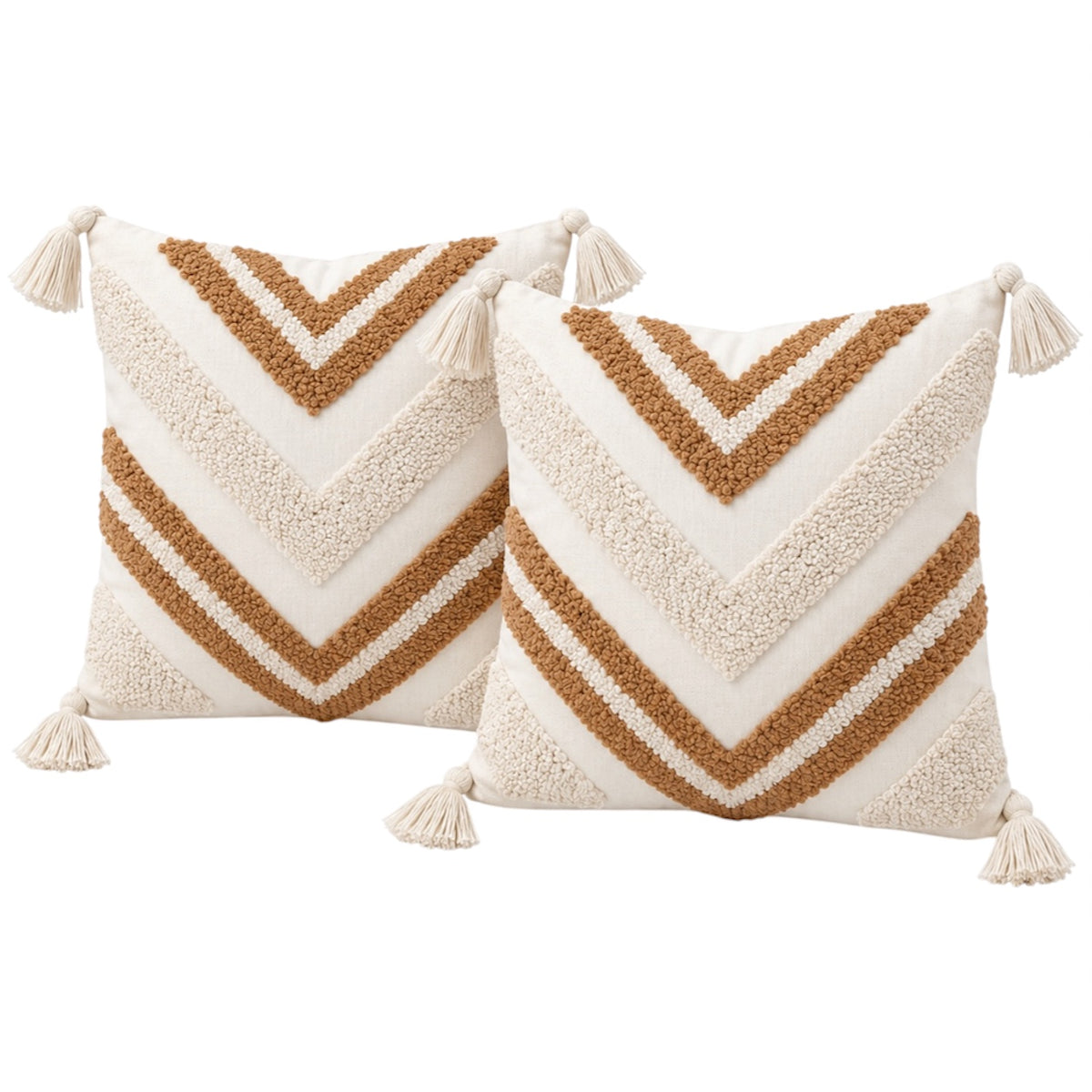 Elegant Set of 2 Boho Woven-Look Chevron Cushion Covers–Textured-45 x 45 cm