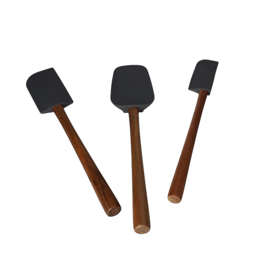 Essential 3 Piece Food Grade Silicone Baking Tool Set With Wooden Handles