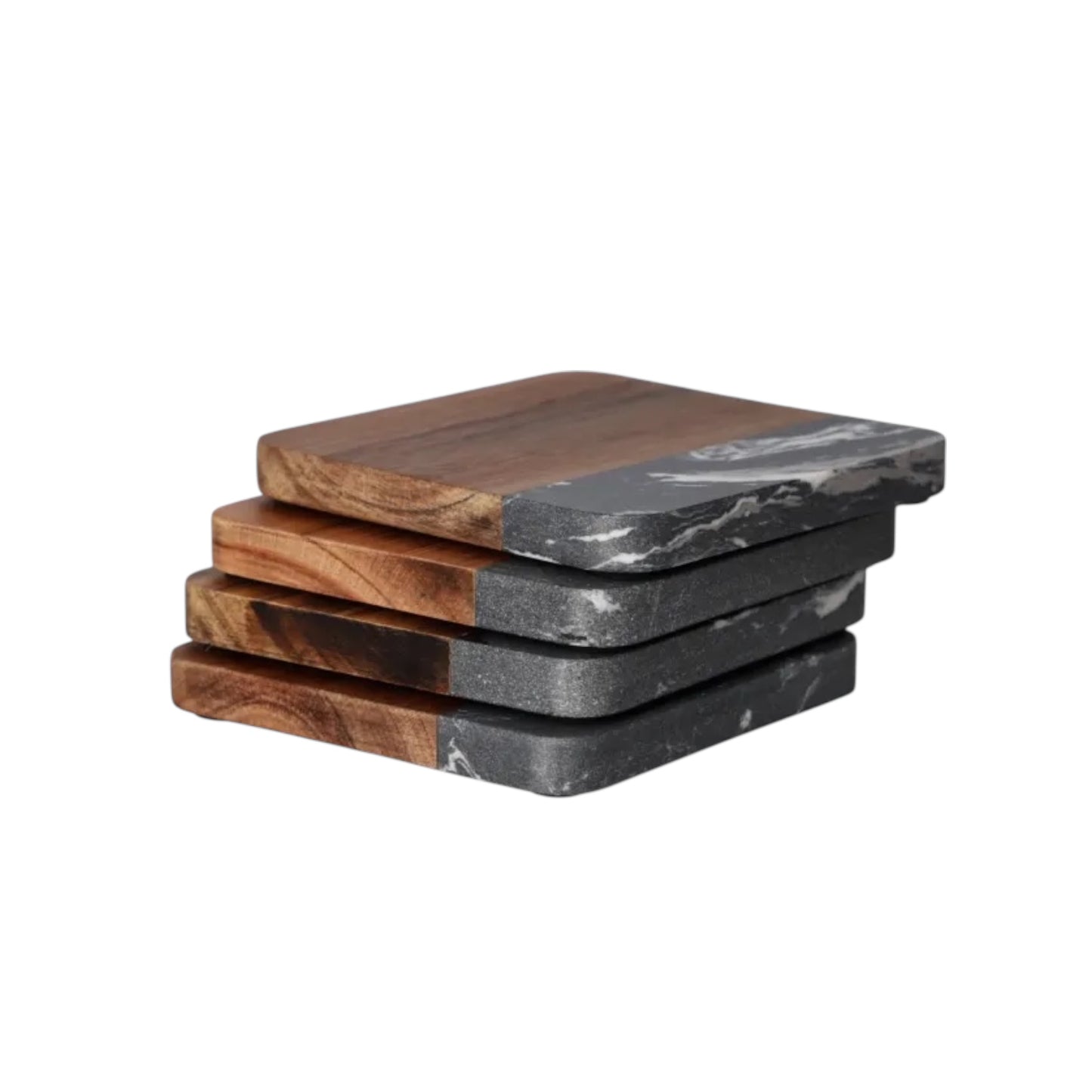 Elegant Marble and Acacia Wood Coasters - Set of 4 -Square Anti Slip Design