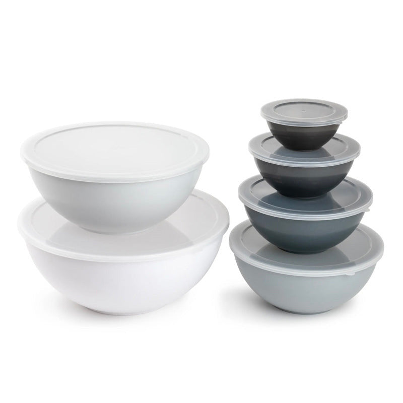 12 Piece Nesting Mixing Bowl Set with Lids - Cream Grey Storage