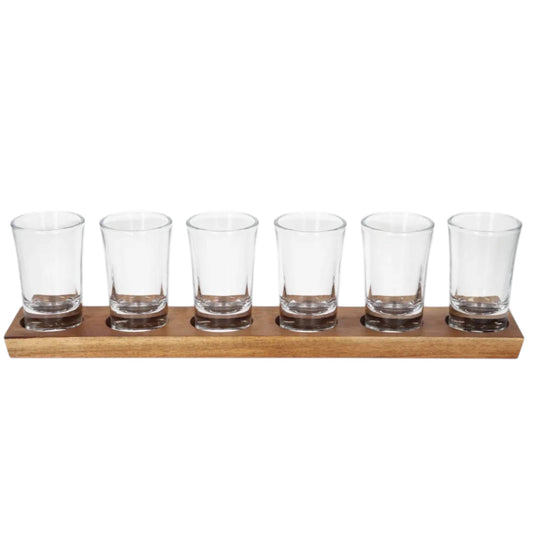 Mini Shot Glasses Set with Wooden Tray-7 Piece Entertaining Tot Set -7CM(H)