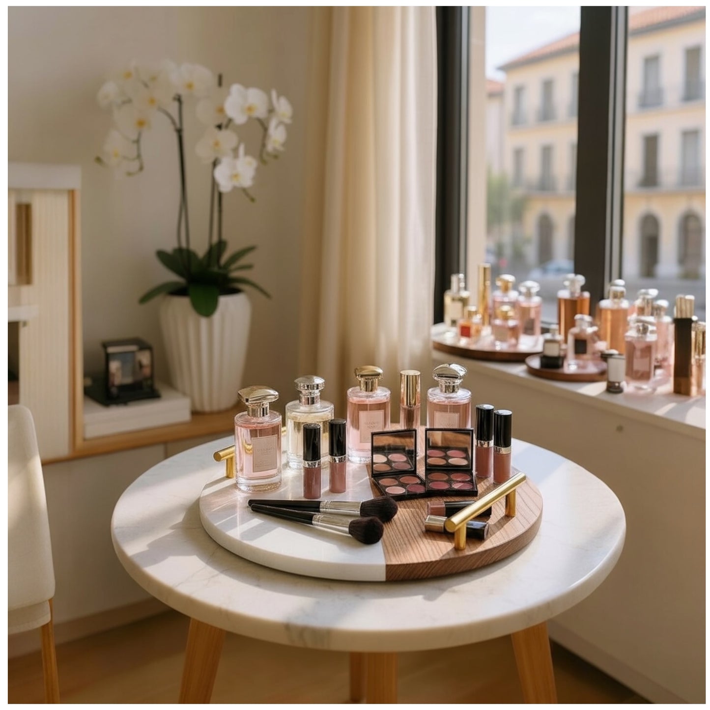 Marble and Wooden Platter with Gold Handles