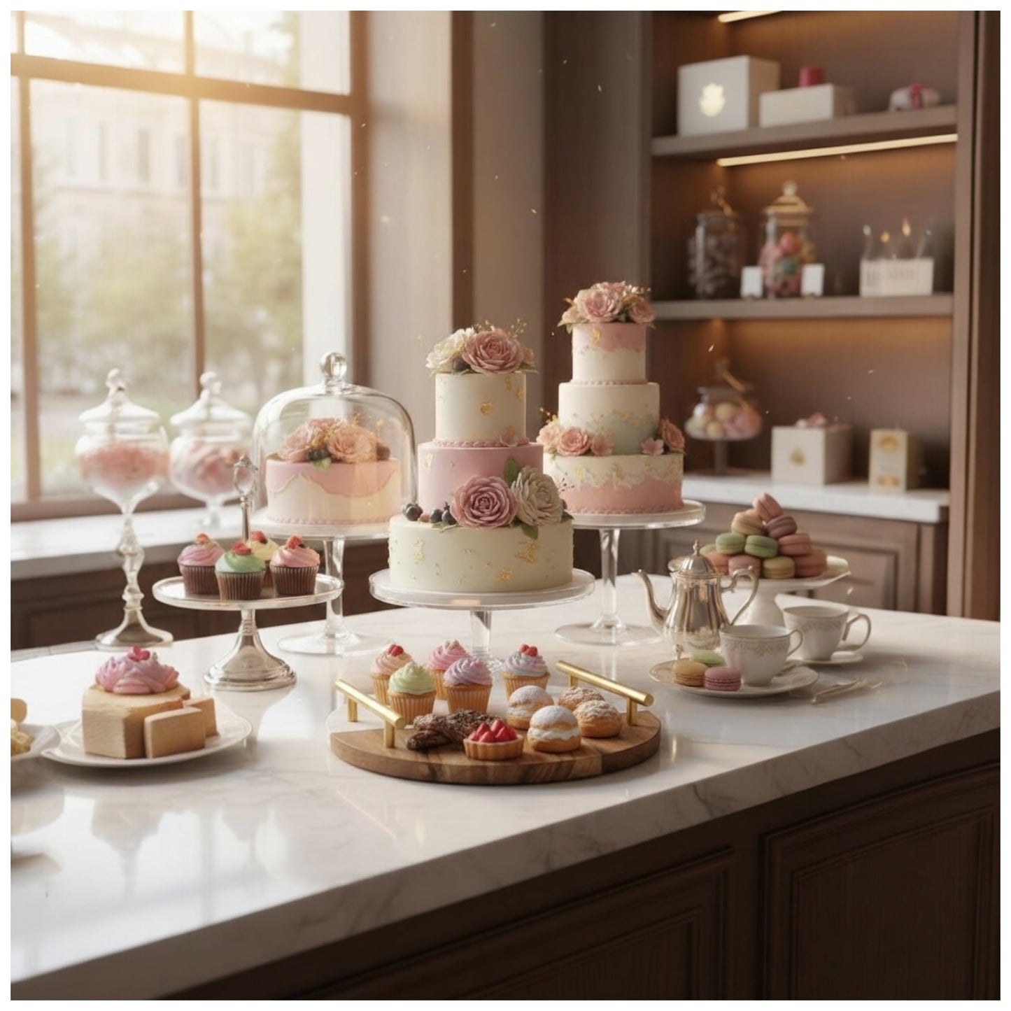 Marble and Wooden Platter with Gold Handles
