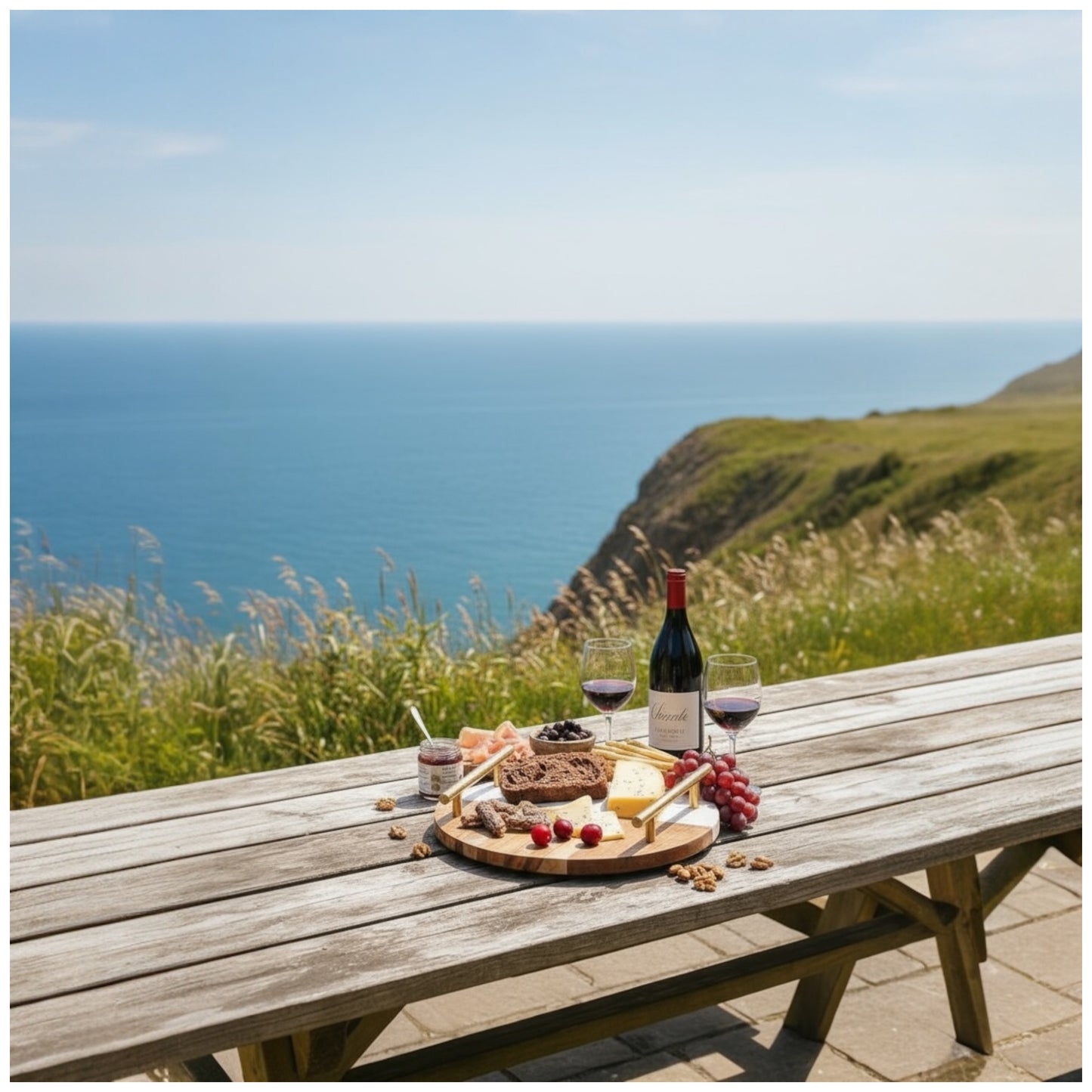 Marble and Wooden Platter with Gold Handles