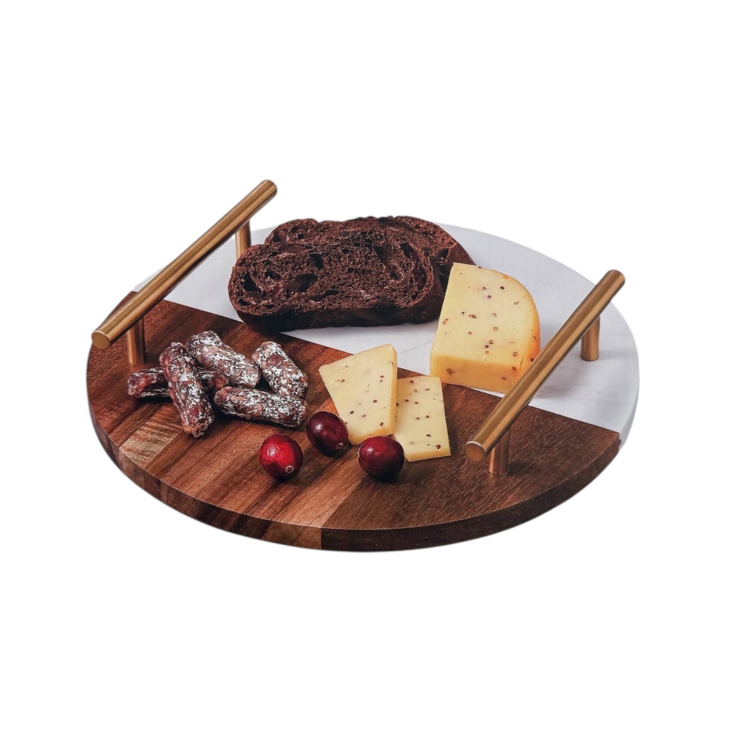 Marble and Wooden Platter with Gold Handles